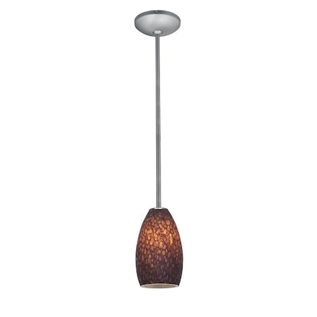 Champagne, LED Pendant, Brushed Steel Finish, Brown Stone Glass